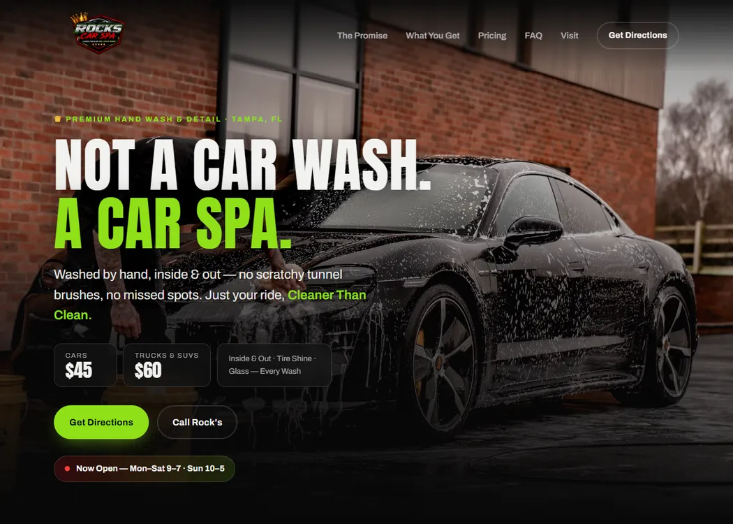 The Rock's Car Spa website homepage