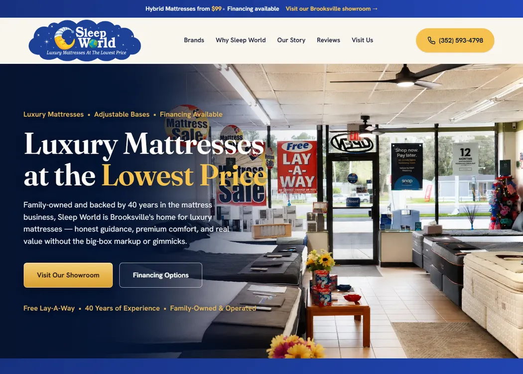 The Sleep World website homepage